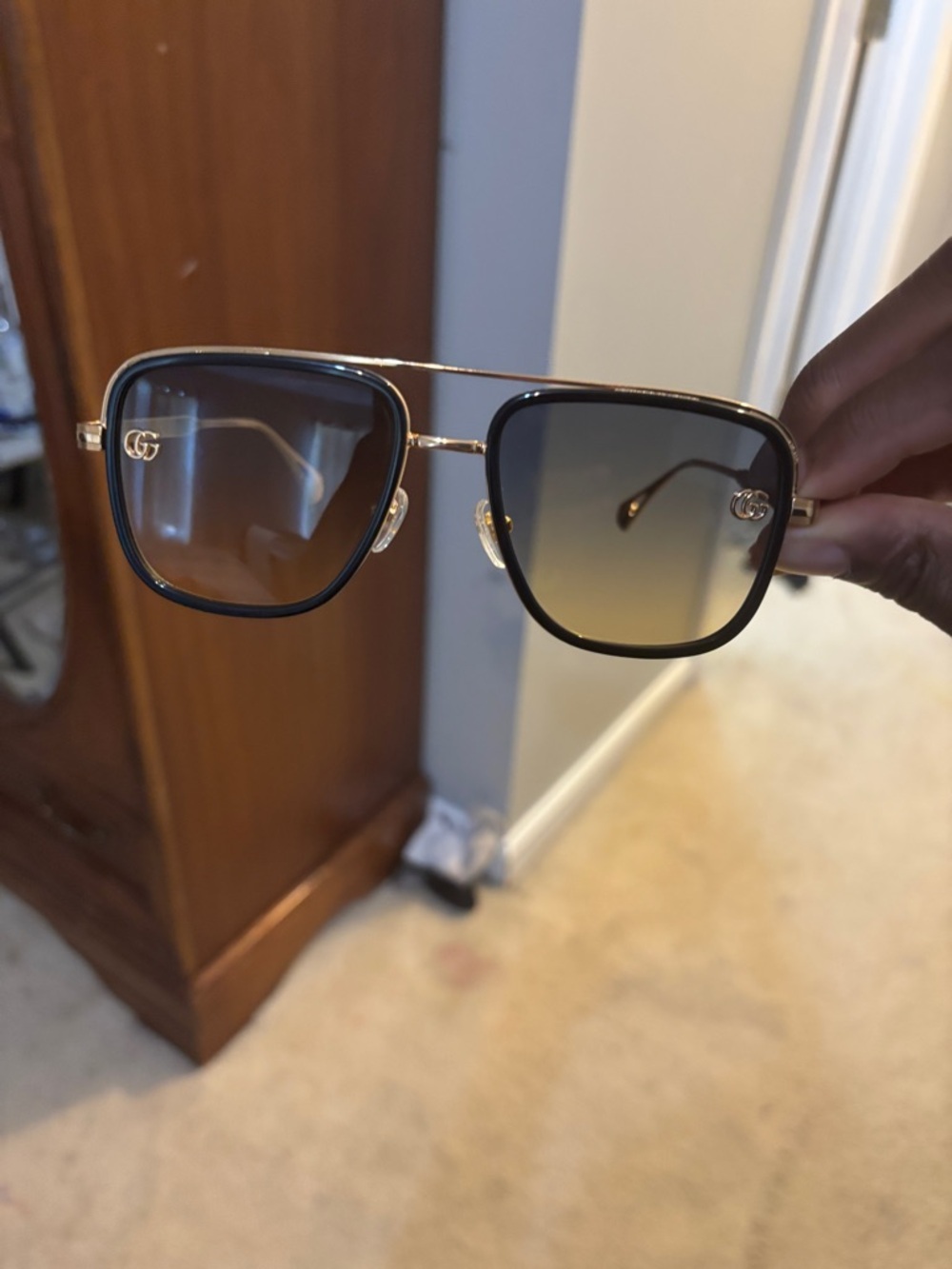 Gucci Black Frame Sunglasses with Brown Gradient Lenses
